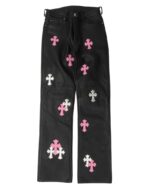 Chrome Hearts Fleur Knee Leather Cross Patch Pants